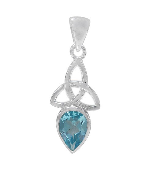 Teardrop Blue Topaz Pendant, Sterling Silver